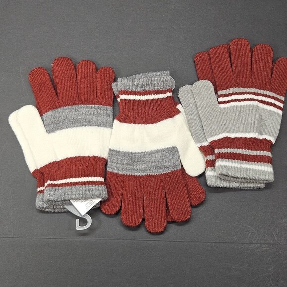 Youth Gloves Bundle Of 3 One Size Boys Red, Ivory, Grey, Striped,  New, No Tag - Picture 2 of 7